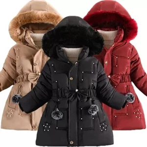 Girls Children Fur Lined Winter School Thick Fleece Warm Outerwear Coat Jacket - Picture 1 of 20