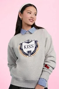 FOREVER 21 XO Kitty Hello Kitty Embroidered KISS Pullover Sweatshirt LARGE NWT - Picture 1 of 6