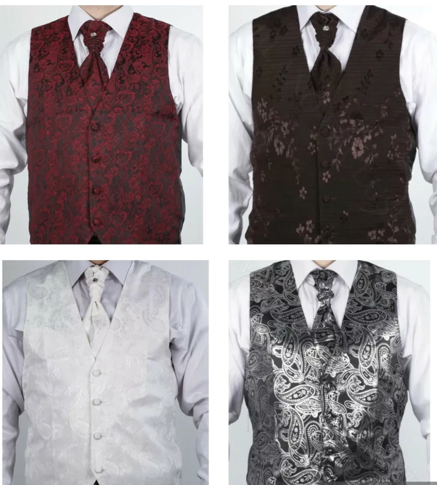 ITALIAN DESIGNER SILK Tuxedo Vest WAISTCOAT/CRAVAT/HANKY Size S, M, L, XL - Image 1 of 1