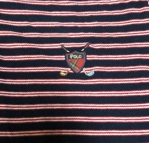 Vintage Polo Ralph Lauren Golf Crest Red Black Bold Stripes Cotton Mens M F1 - Picture 1 of 5