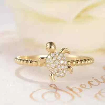 1.50 ct Round Cut Real Moissanite 14k Yellow Gold Plated Turtle Engagement Ring - Image 1 of 4