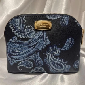 Michael Kors Blue Paisley Cosmetic Pouch – Travel Makeup Bag with Zip Case - Picture 1 of 8
