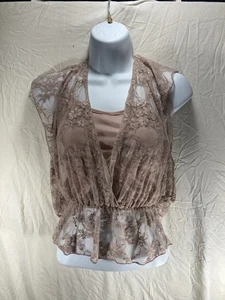 Y2K Rennes Floral Lace Loose Pink Tight Tank Top Liner Blouse Size Small - Picture 1 of 17