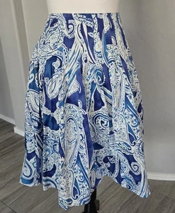LRL Ralph Lauren Summer Skirt Paisley A-Line Knee Navy White Cotton Sz 14 NWT - Picture 1 of 9