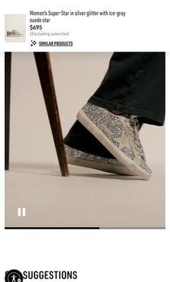 Golden Goose Women's Super-Star in silver glitter with ice-gray suede star 37 - Image 1 of 4