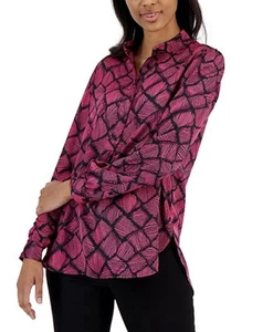 NEW Anne Klein Women 1X Printed Popover Blouse Shirt Top Tunic Flowing AMARANTH - Picture 1 of 6