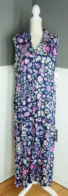 NWT Croft & Barrow Navy Flounce Paisley Button Up Maxi Shirt Dress Size XL - Image 1 of 4