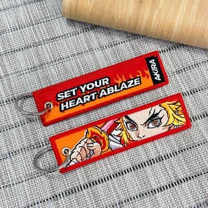 Rengoku Kyojuro Demon Slayer Anime Embroidered Key Tag Keychain Lanyard Jet Tag - Picture 1 of 3