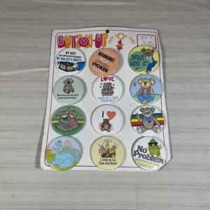 NOS VINTAGE LOT BUTTON UP JUST FOR FUN 12 PINBACKS BUTTONS Display NOVELTY L1 - Picture 1 of 10