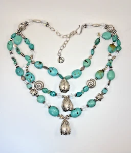 VINTAGE MARY & DOUG HANCOCK STERLING SILVER 20" NECKLACE WITH TURQUOISE 170 GRAM - Picture 1 of 11