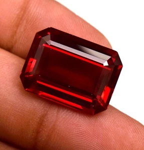 Mozambique Red Ruby Emerald Cut 23.30 Ct Loose Gemstone Lab-Created - Picture 1 of 5