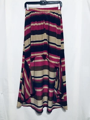 Maxi Falda a Rayas TCEC Mujer Grande Alto Bajo Dobladillo Boho Festival Nueva Foto 1 de 4