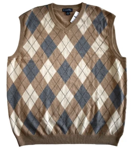 New BROOKS BROTHERS ARGYLE COTTON CASHMERE V-NECK Vest Sleeveless Sweater 2XL - Picture 1 of 7