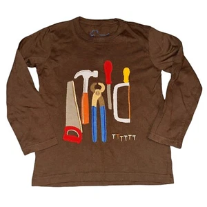 Mini Boden Brown Appliqué Tools Top 5/6 Long Sleeve EUC - Picture 1 of 7