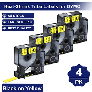 4PK 18056 Heat Shrink Tube for DYMO Rhino 1000 3000 Black on Yellow 12mm 3:1 - Bild 1 von 12