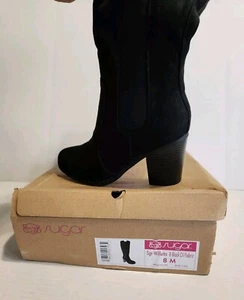 Sugar Women's Riding Boots Heeled Knee High Boot with Tall Shaft Black Size 8M - Picture 1 of 6