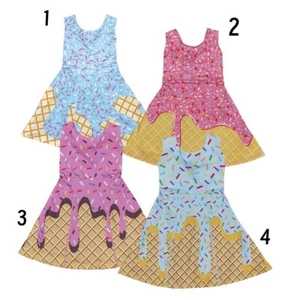 Kids Girls Sport Active Wear Ice Cream Drip Print Yoga Skort Knee Length Dress - Picture 1 of 19
