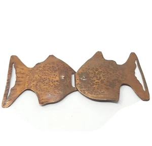 VTG.LARGE Copper kissing fish Women's BELT Buckle hand hammered 1950s - Picture 1 of 7