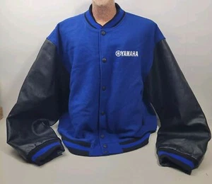 Yamaha Racing Biker Motorcycle LETTERMAN Cloth&Leather Jacket Motorbike 2XL - Picture 1 of 14