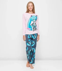 HATSUNE MIKU Girls Pink Blue Pyjama Cotton Top Flannelette Pants Set NWT Size 16 - Imagen 1 de 13