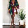 US Women Turn-down Neck Long Sleeve Rainbow Stripe Casual OL Buttons Shirt Dress