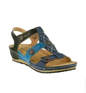 L'Artiste by Spring Step Women's Melissa Wedge Sandal Navy Multi Leather Strappy - Picture 1 of 7
