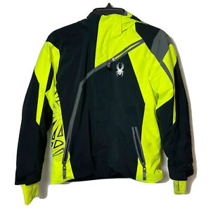 Spyder Boys Challenger Snowboard Ski Hood Jacket Neon Green Black 12 Zip 231011