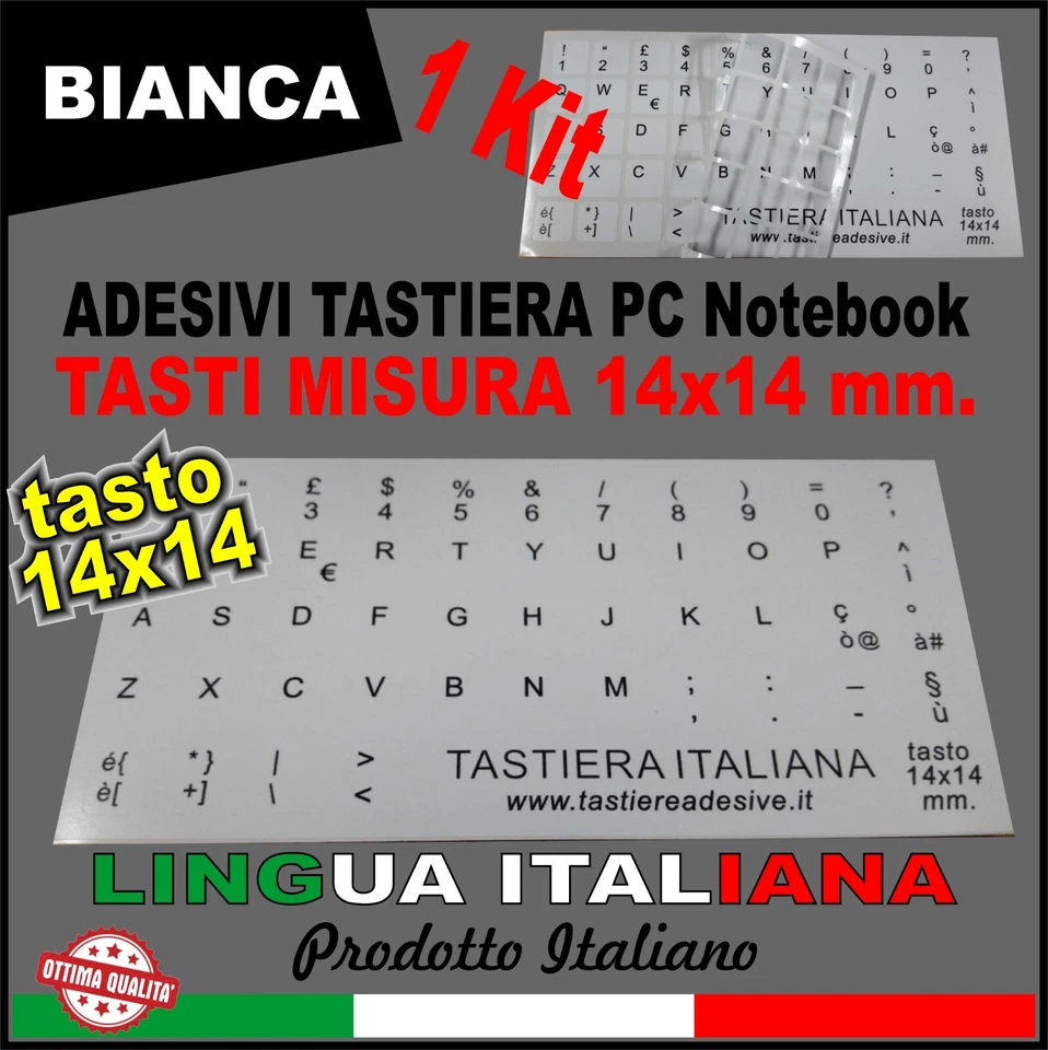 Adesivi Tastiera Italiana Pc Notebook Computer Fondo Bianco tasto 14x14mm - Immagine 1 di 4