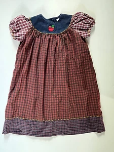 Vintage CATHERINE REBECCA Girl's Plaid Dress Size 6 USA School Apple Denim - Picture 1 of 8