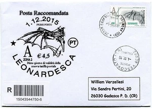 1 dic 2015 Primo Giorno di Validità Raccomandata Leonardesca € 4,50 Viaggiata - Imagen 1 de 1
