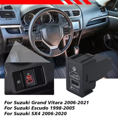 Convertir USB-C PD + USB-A QC3.0 Puerto Enchufe Kit Para Suzuki SX4 Swift Grand Vitara Foto 1 de 4