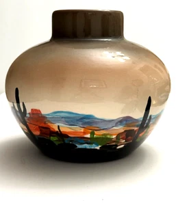 Maceta decorativa artesanal del suroeste desierto/cactus/mesa cerámica 7"x7,5" firmada - Imagen 1 de 12