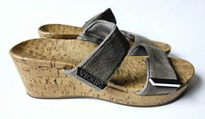 Vionic Pepper Cork Wedge Slide Sandals Ruched Leather Gray 41 9 - Picture 1 of 6