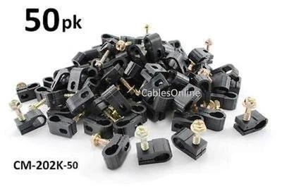 50-PACK Black Single Grip-Clip Screw In Cable Clamp Clip Holders - CM-202K-50 - Image 1 of 3