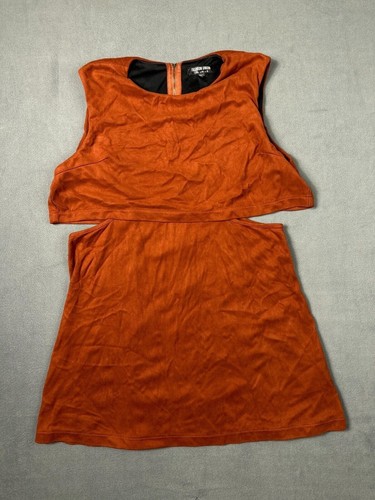 VETEMENTS Abito donna Fashion Union marrone ecopelle scamosciato taglia 2XL US 14 ritagli senza maniche