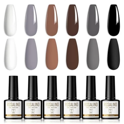 ROSALIND Gel Nagellack Weiß Schwarz Braun Grau Shellac Set 6 Farben Uv Nagellack - Bild 1 von 4