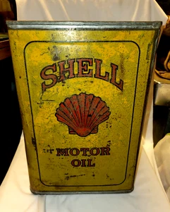 VINTAGE OLD TIN BOX OIL CAN SHELL TRACTOR HEAVY MOTOR OIL 4 IMPERIAL GALLON 1940 - Picture 1 of 22
