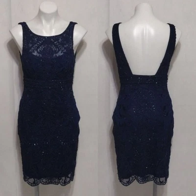 Платье-футляр Sue Wong Nocturne темно-синее с бисером коктейльное вечернее гламурное среднее - Изображение 1 из 4