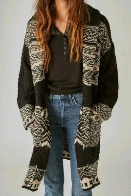 Lucky Brand Fair Isle Black White Cardigan Sweater Coatigan NWT Large Duster L - Image 1 of 4