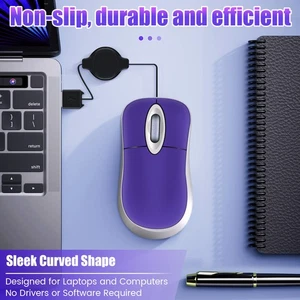  USB Wired Mouse Retractable Tiny Small Mouse 1600 DPI Optical Compact3153 - Picture 1 of 6