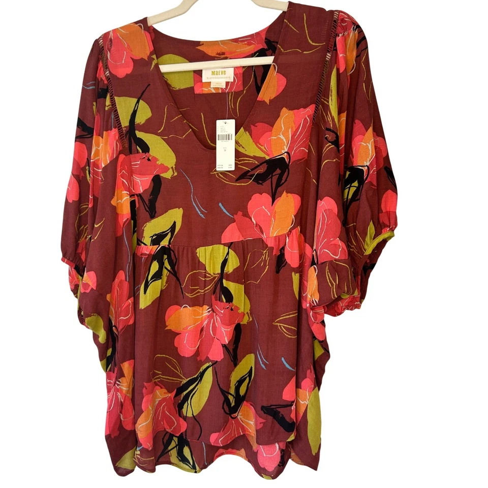 Maeve Anthropologie Size M Beth Dolman Floral Multicolor Blouse V-Neck - image 1 of 4