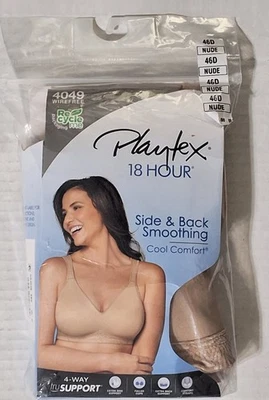 Playtex 18 Hour Bra 46D Nude 4049 Side & back Smoothing Cool Comfort NIP - Image 1 of 4