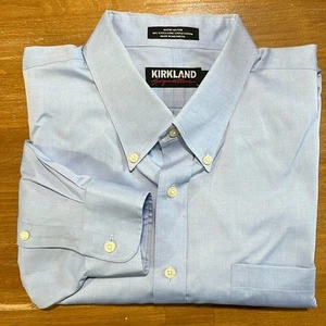 Kirkland Signature Mens Dress Shirt Non-Iron Collared Long Sleeve 18/35 Lt Blue - Picture 1 of 16