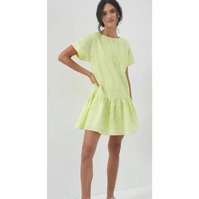 Anthropologie Corey Lynn Calter Mariah Textured Mini Dress Neon Yellow Babydoll Foto 1 de 4