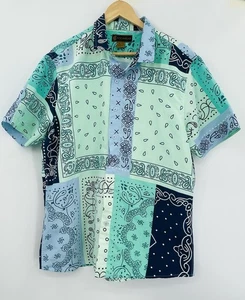 Rocawear Shirt Mens XL Bandana Patchwork Button Short Sleeve Streetwear Hip Hop - Picture 1 of 4