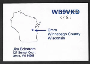 QSL-Karte "K9GI, Jim, Karte von Omro, Winnebago Co.", Wisconsin, USA(Q8876) - Bild 1 von 2