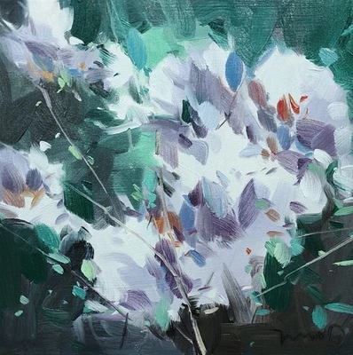 Коллекционная художественная картина художника с белыми цветами Хосе Трухильо 16x16 дюймов - Изображение 1 из 4