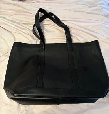 LL Bean XL Black Leather Tote (DISPLAY ITEM) - Image 1 of 4