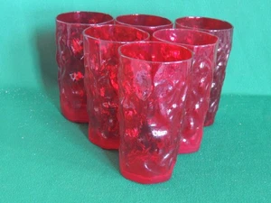 6 Morgantown Glas Crinkle Seneca 16 Unzen MCM Treibholz Rubinrot Eistee Becher - Bild 1 von 6