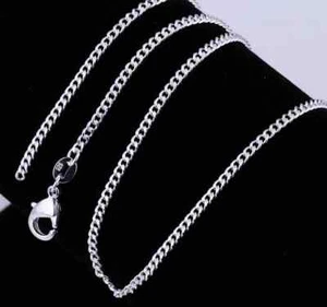 Collar de cadena plana de plata de ley 925 de 2 mm con aplausos de langosta de 20" - Imagen 1 de 4